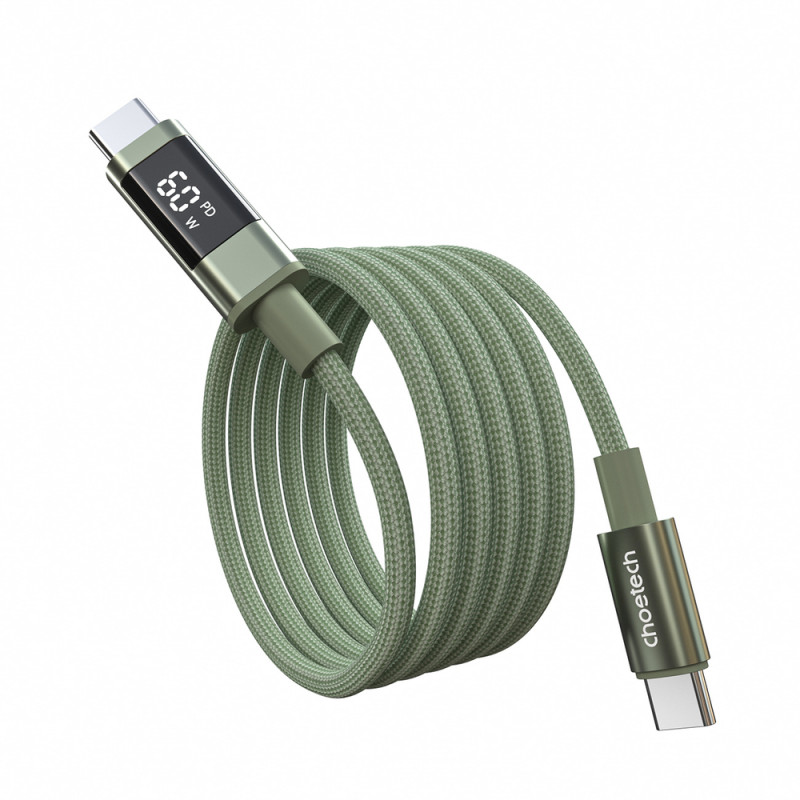 Choetech XCC-1068 PD 60W USB-C to USB-C Cable with Display, 1.2 m, Green