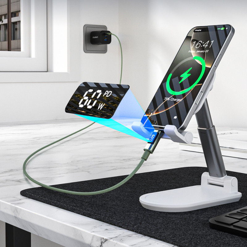 Choetech XCC-1068 PD 60W USB-C to USB-C Cable with Display, 1.2 m, Green