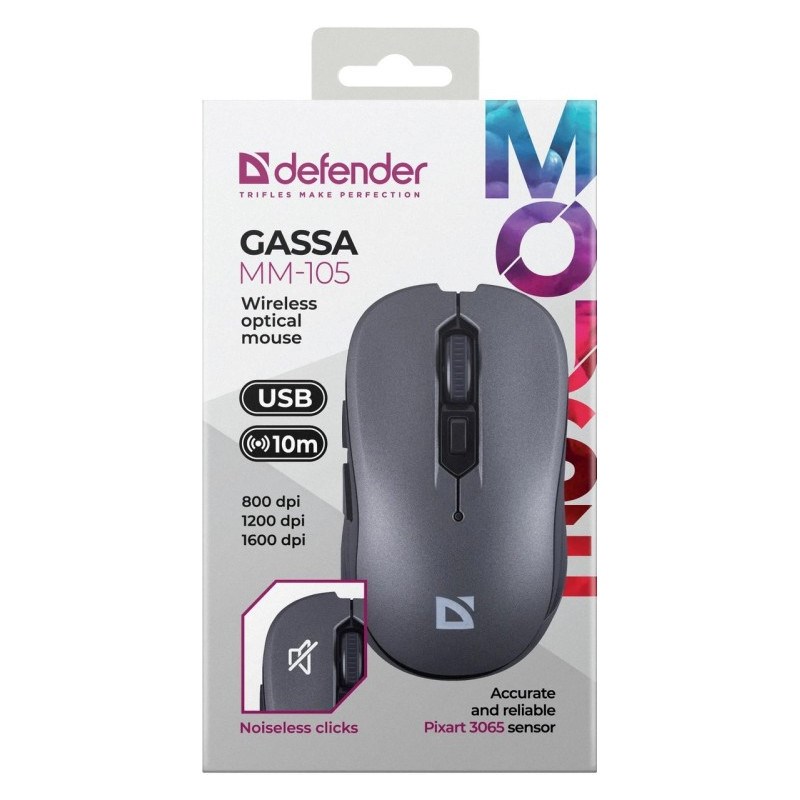 Defender Gassa MM-105 RF Silent Wireless Mouse, Grey