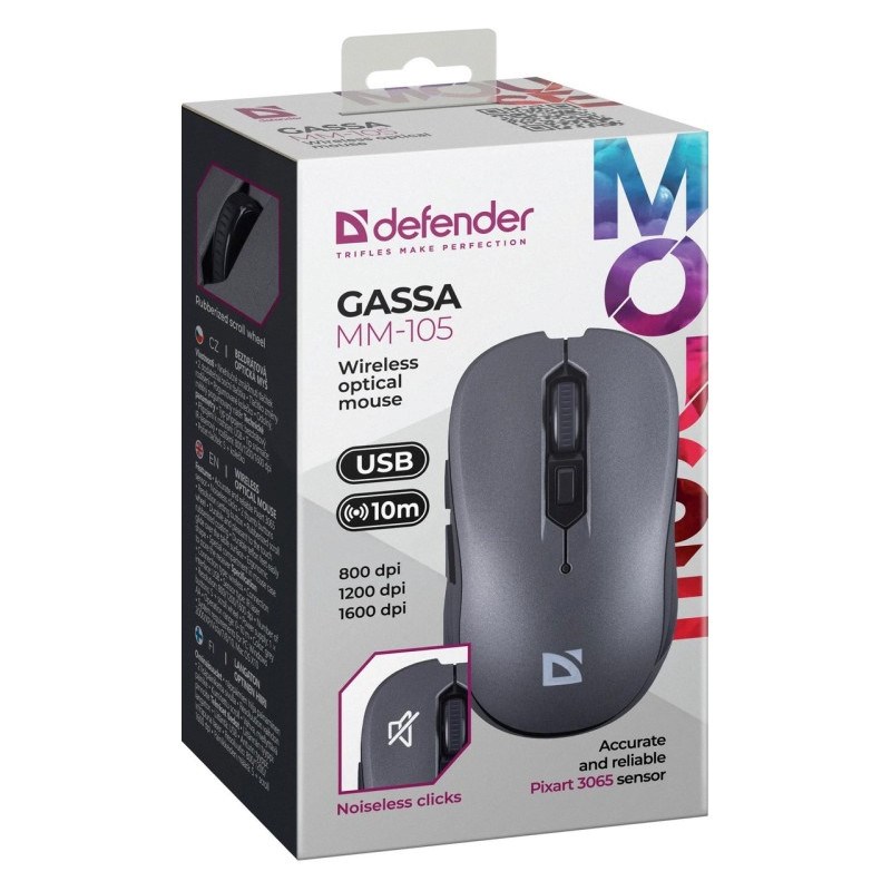 Defender Gassa MM-105 RF Silent Wireless Mouse, Grey