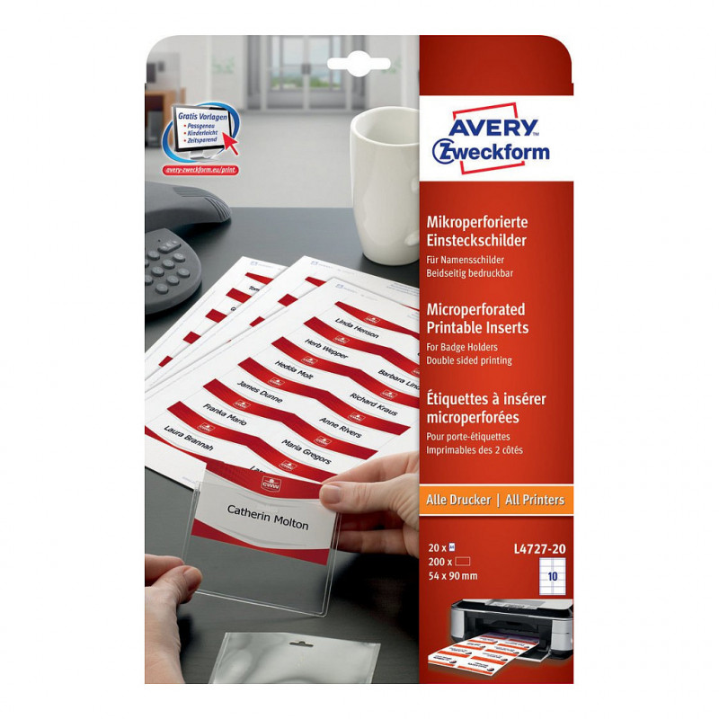 Avery Zweckform L4727-20 self-adhesive name badge labels, 90 x 54 mm, white