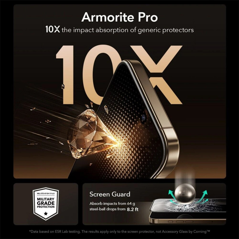 ESR UltraFit Armorite Pro Tempered Glass Screen Protector with Glass by Corning for Apple iPhone 17 Pro Max, ESR928