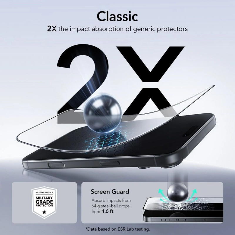 ESR UltraFit Tempered Glass Screen Protector for Apple iPhone 17 Pro Max / 18 Pro Max, ESR925, Clear (2 pcs)