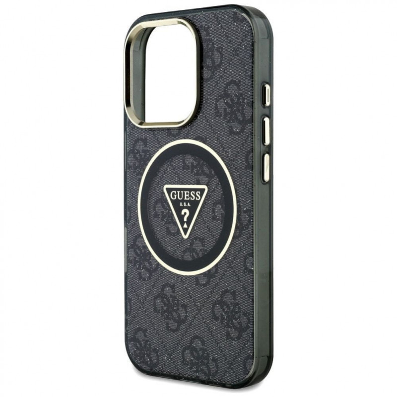 Guess GUHMP16LHG4PRTGK IML Metal Glitter 4G Circle Triangle MagSafe Case for Apple iPhone 16 Pro, black