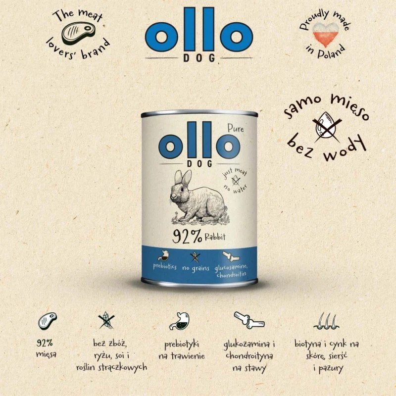 OLLO Pure Rabbit wet dog food, 400 g