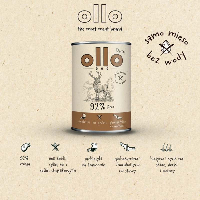 OLLO Pure Deer wet dog food, 850 g