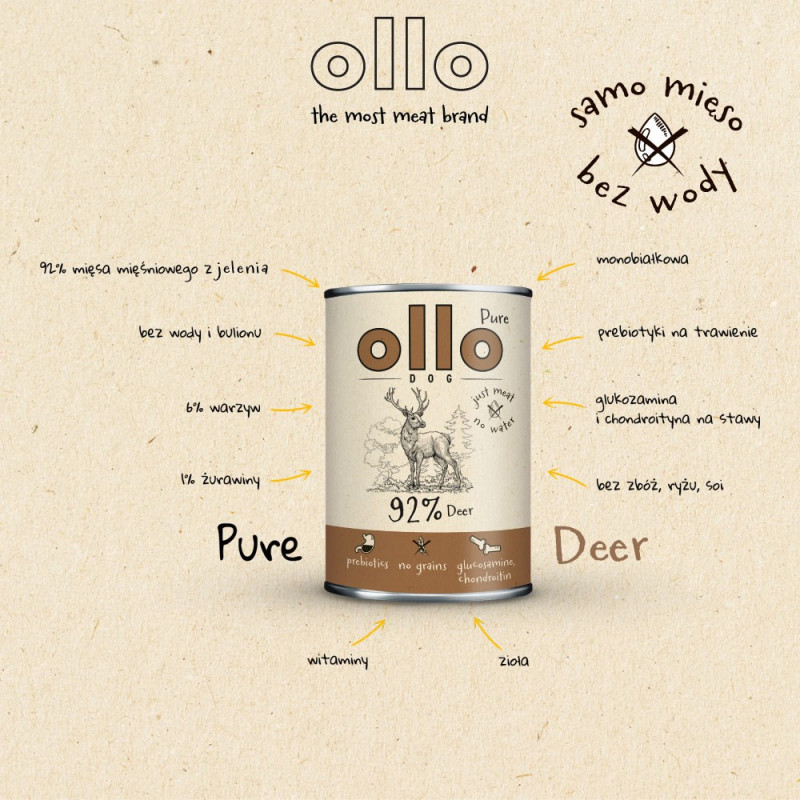 OLLO Pure Deer wet dog food, 850 g