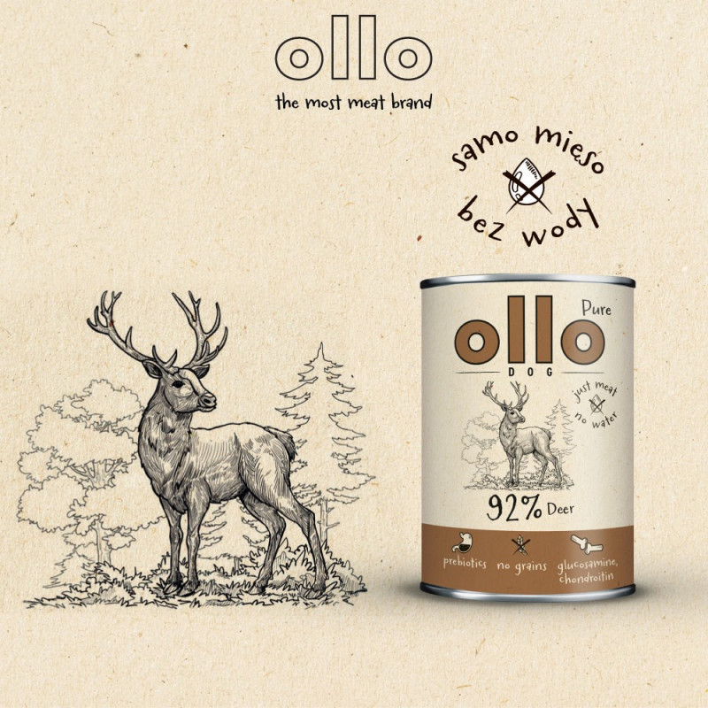 OLLO Pure Deer wet dog food, 850 g