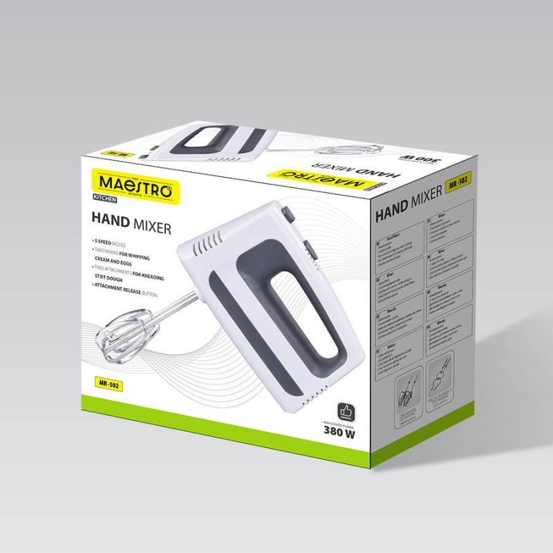 MAESTRO MR-502 Hand Mixer, 500 W, White/Black