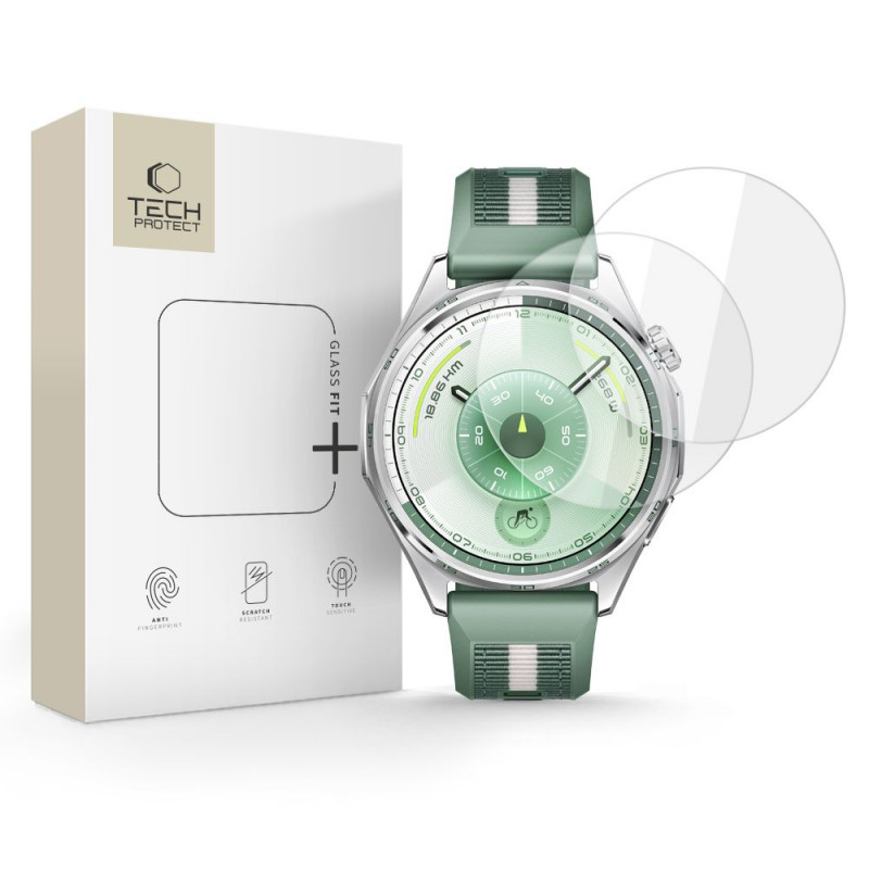 Tech-Protect Glass Fit+ Tempered Glass for Huawei Watch GT 6 46mm, Clear (2 pcs)