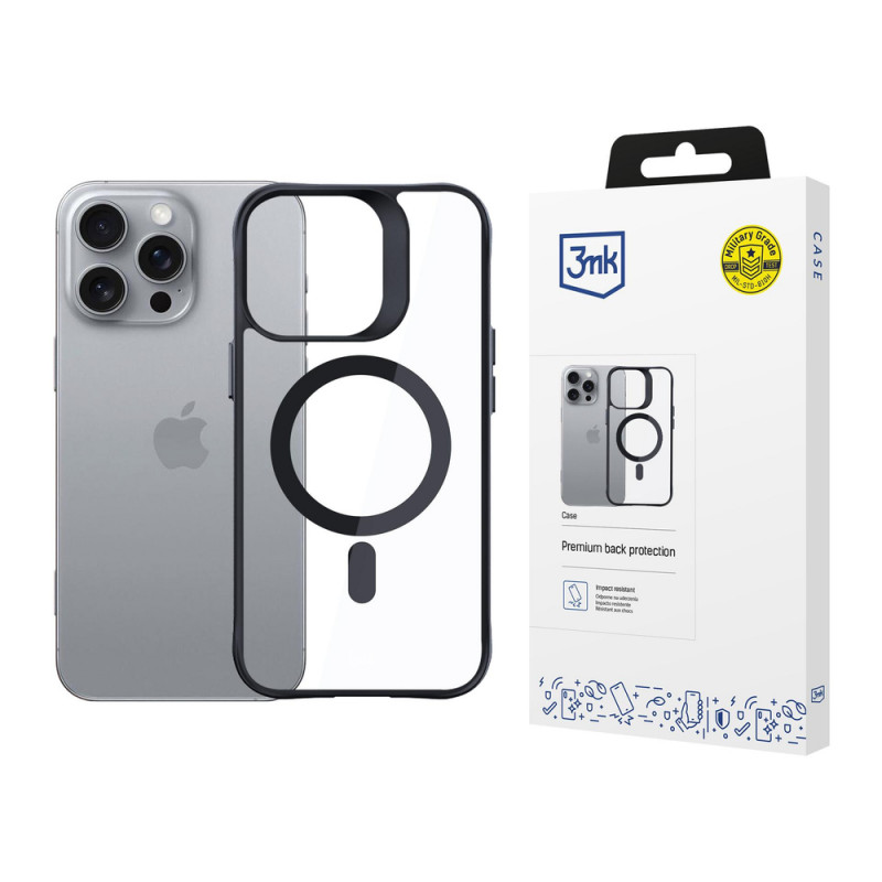 3mk Satin Armor MagCase with MagSafe for Apple iPhone 16 Pro, Clear with Black Frame