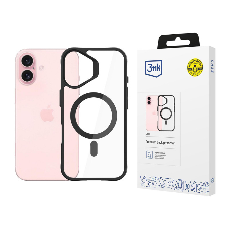 3mk Satin Armor MagCase with MagSafe for Apple iPhone 16 Plus (W-3SAMaCa-AiP16Plu-0), Clear with Black Frame
