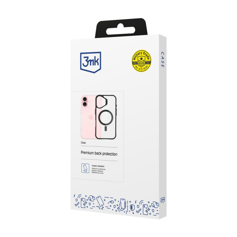 3mk Satin Armor MagCase with MagSafe for Apple iPhone 16 Plus (W-3SAMaCa-AiP16Plu-0), Clear with Black Frame