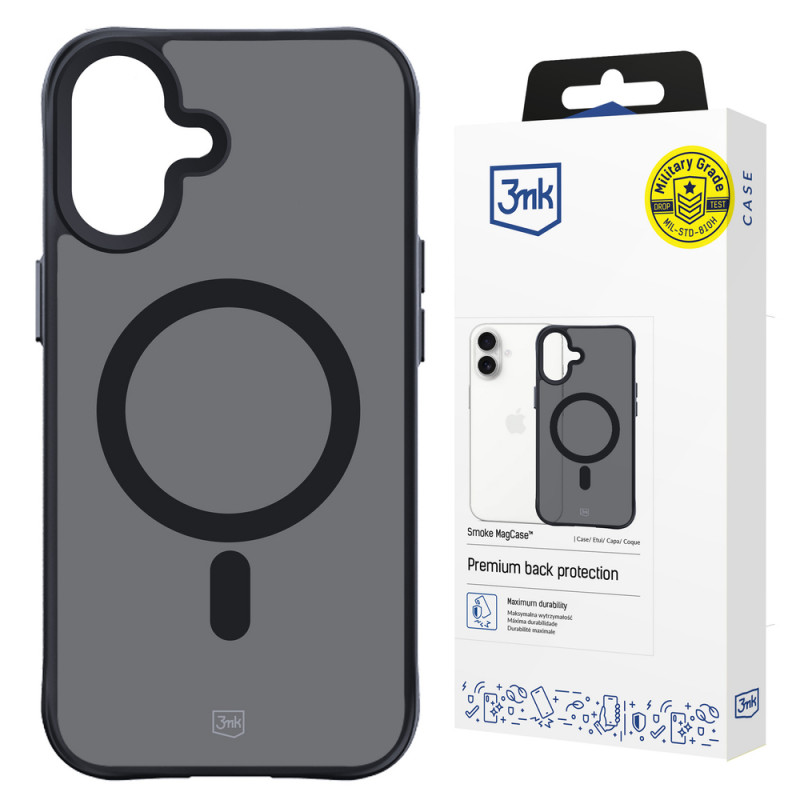 3mk Smoke MagCase with MagSafe for Apple iPhone 16 (W-3SmoMaCa-AiP16-0), Semi-Transparent