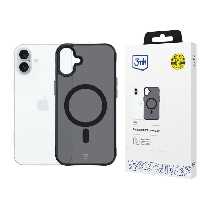 3mk Smoke MagCase with MagSafe for Apple iPhone 16 Plus (W-3SmoMaCa-AiP16Plu-0), Semi-Transparent