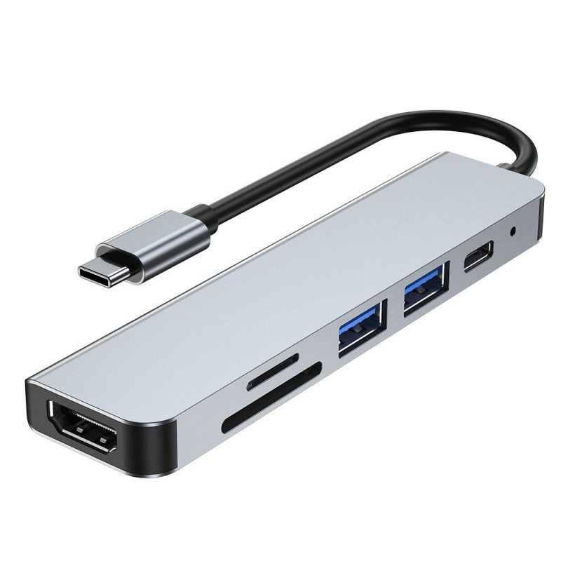 Tech-Protect V4 6-in-1 USB-C hub, grey