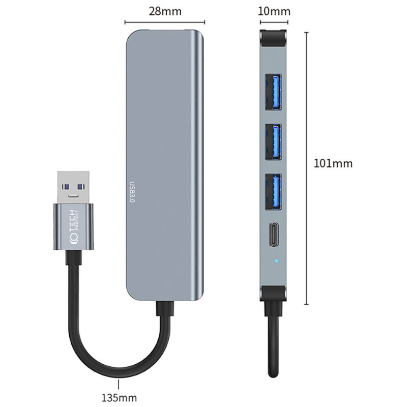 Tech-Protect V0-HUB 5in1 USB-A hub, grey