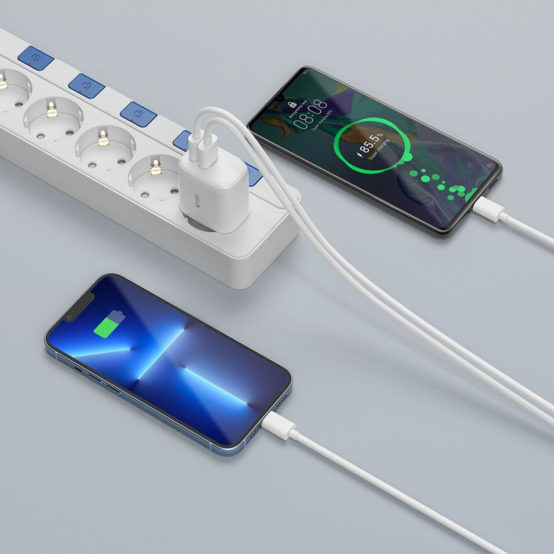 Tech-Protect C20W 2-port wall charger, USB-C PD 20W and USB-A QC 3.0, white
