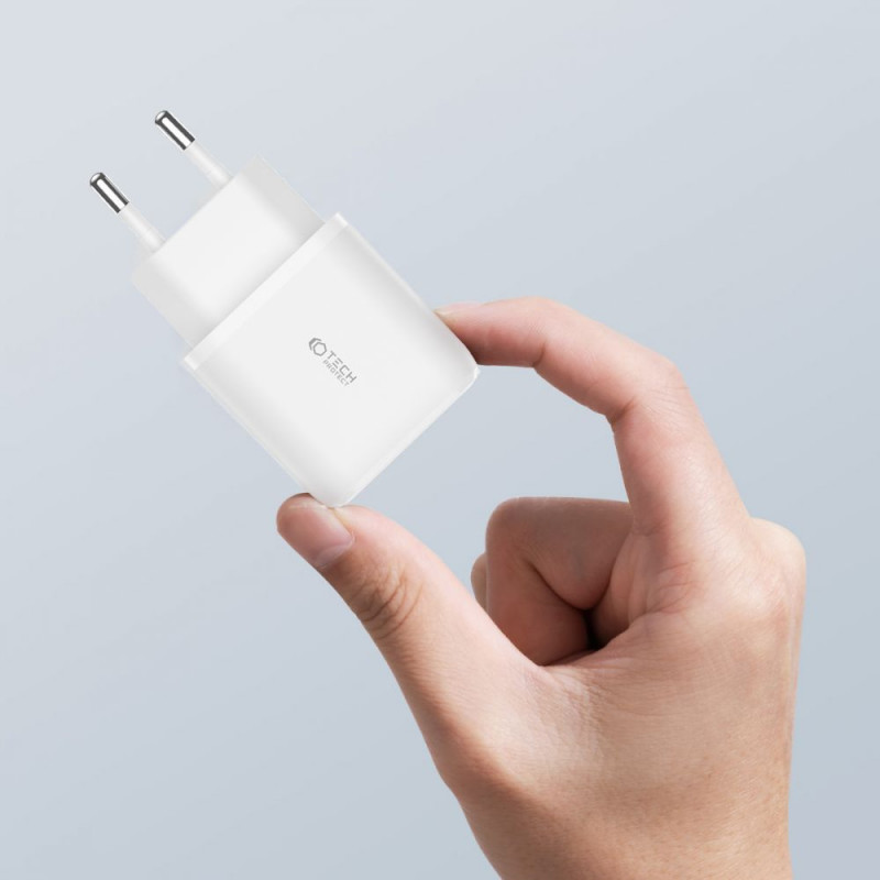 Tech-Protect C20W 2-port wall charger, USB-C PD 20W and USB-A QC 3.0, white