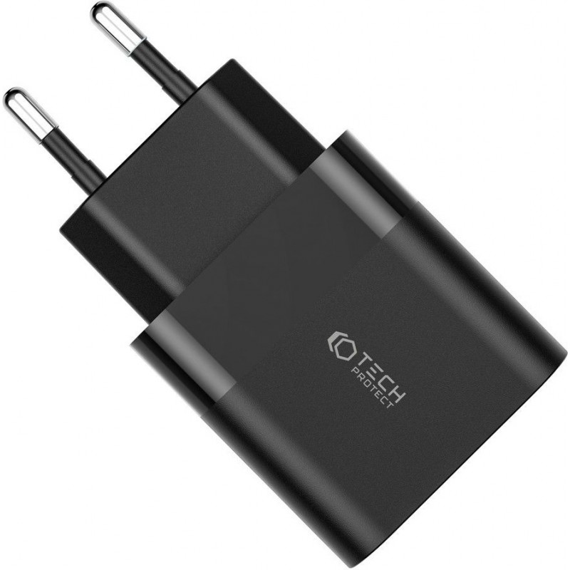 Tech-Protect C30W 2-port wall charger, USB-C PD 30W and USB-A QC 3.0, black
