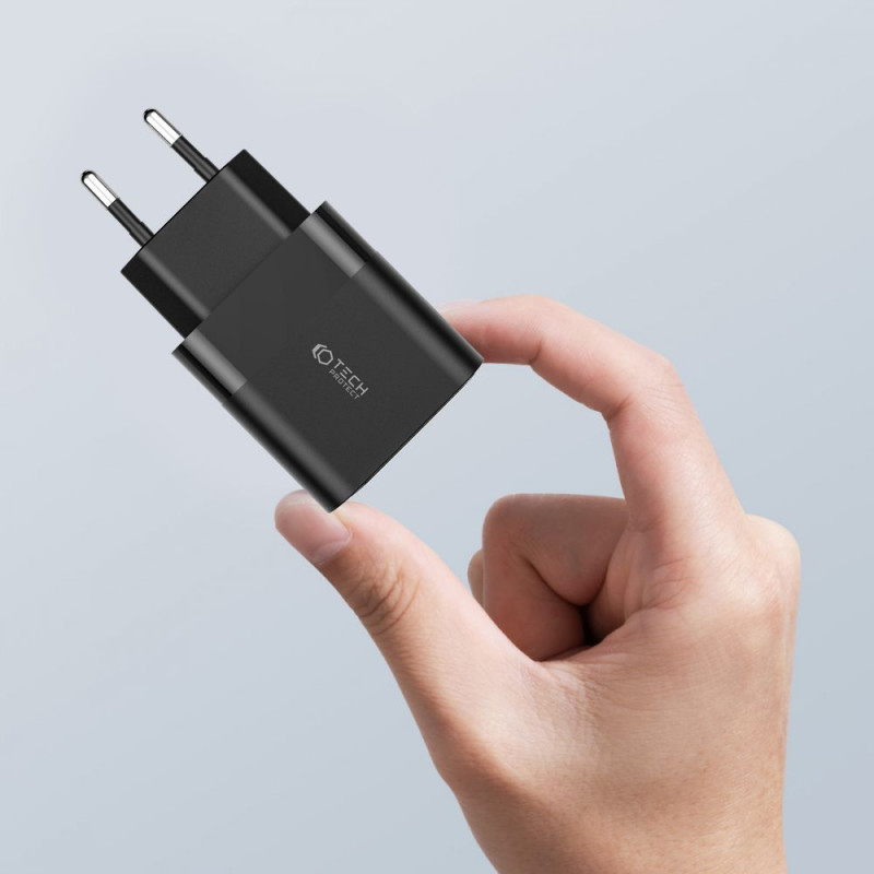 Tech-Protect C30W 2-port wall charger, USB-C PD 30W and USB-A QC 3.0, black