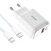 Tech-Protect C20W 2-port wall charger PD 20W QC 3.0 with USB-C cable, white