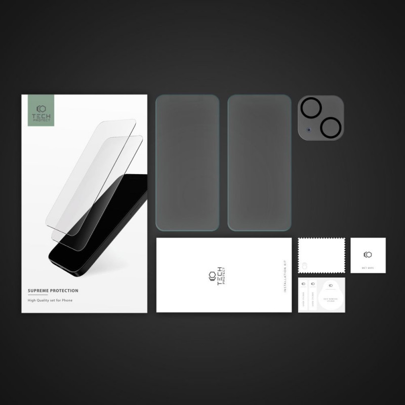 Tech-Protect Supreme Set tempered glass for Apple iPhone 15, clear (2+1 pcs)