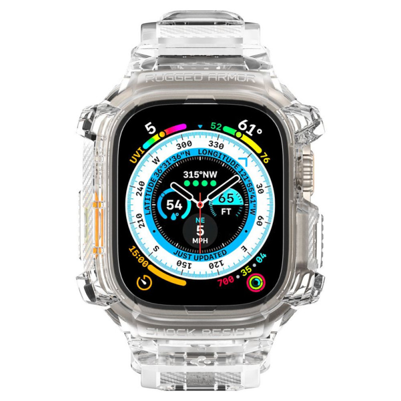 Spigen Rugged Armor Pro Strap Case for Apple Watch Ultra 49 mm, Crystal Clear