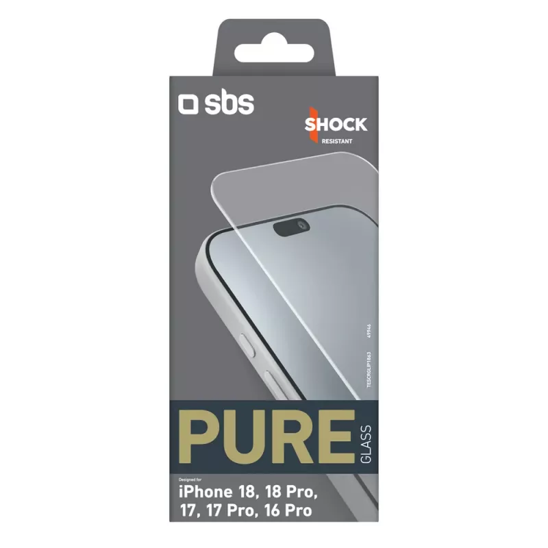 SBS Pure Glass Tempered Glass for iPhone 18 / 18 Pro / 17 / 17 Pro / 16 Pro (1 pc)