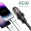 Tech-Protect CC45W 2-port car charger, USB-C PD 45W, USB-A QC 3.0, Black