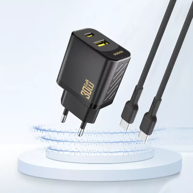Dudao A27TEU PD 30W GaN Wall Charger, USB-A + USB-C, Black
