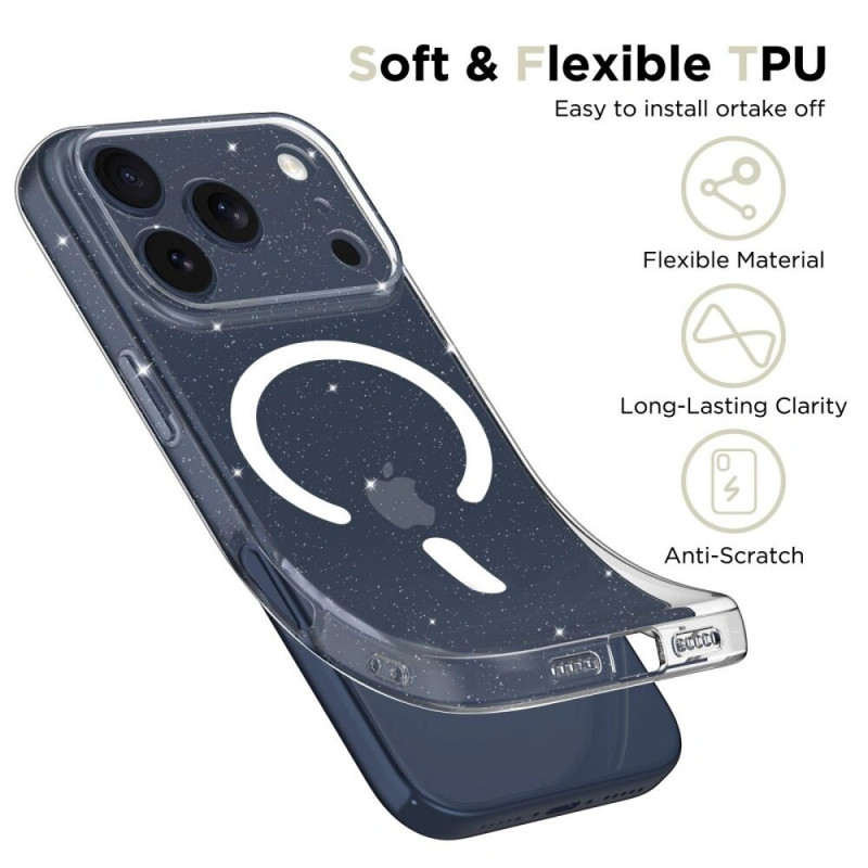 Tech-Protect FlexAir MagSafe case for Apple iPhone 17 Pro, clear glitter