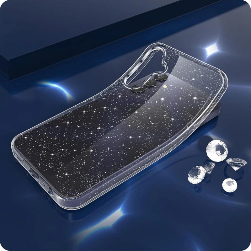 Tech-Protect FlexAir case for Samsung Galaxy S25, clear glitter