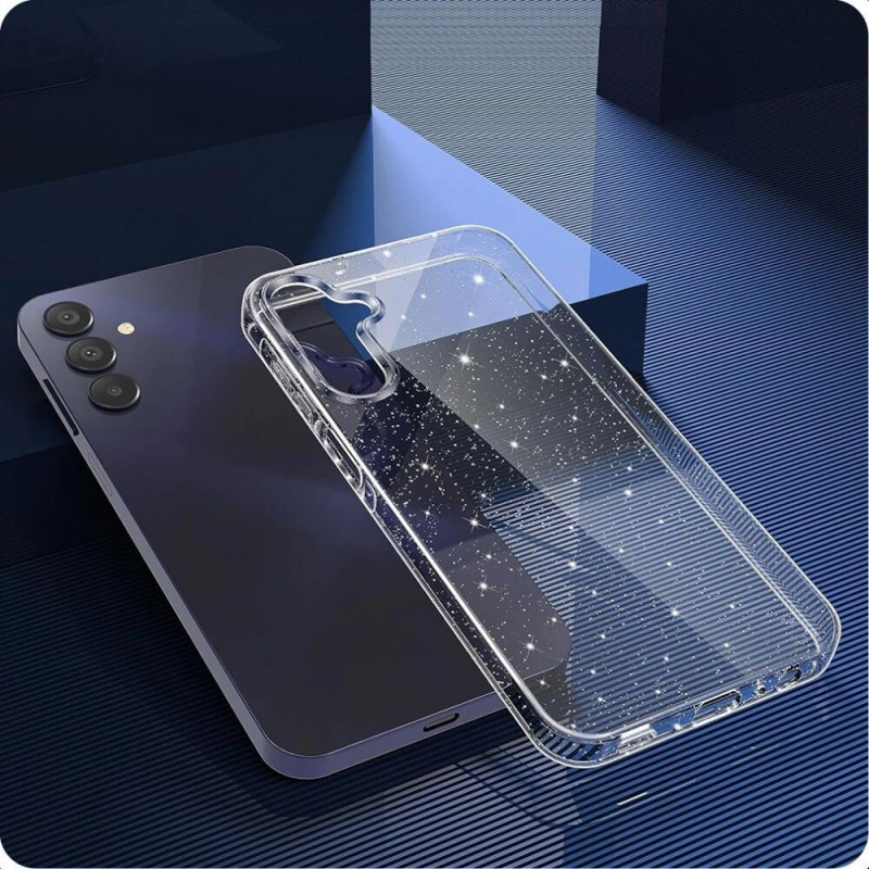 Tech-Protect FlexAir case for Samsung Galaxy S25, clear glitter