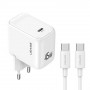 USAMS CC339 T76 45W GaN USB-C wall charger with SJ711 USB-C to USB-C cable (1 m), white