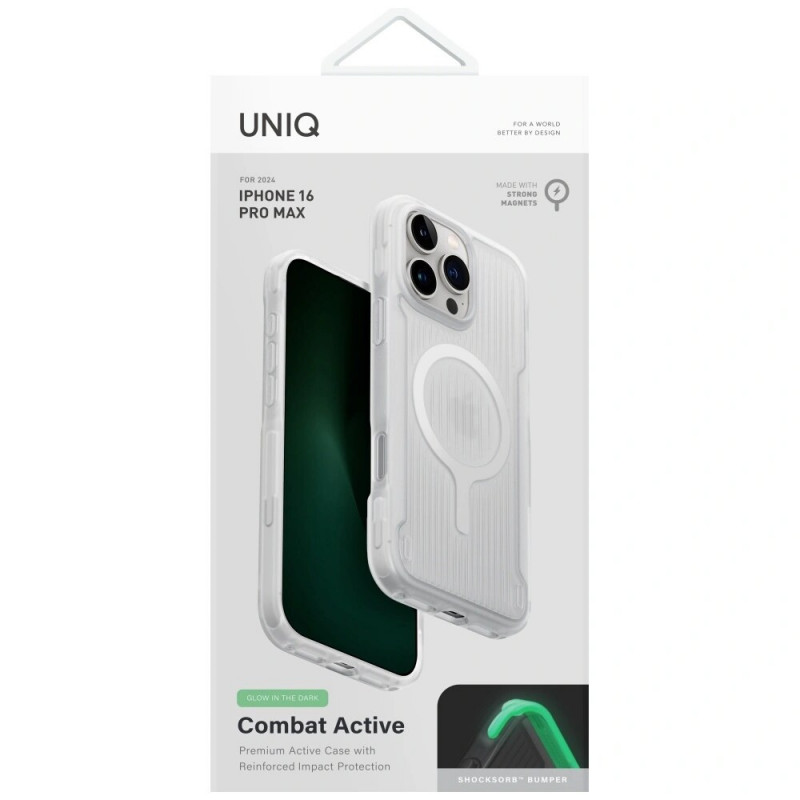 UNIQ Combat Active Case for Apple iPhone 16 Pro Max, Magclick Charging, lume white