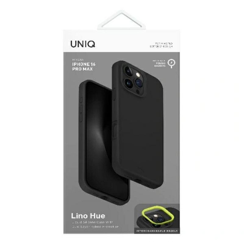 UNIQ Lino Hue Case for Apple iPhone 16 Pro, Magclick Charging, charcoal grey