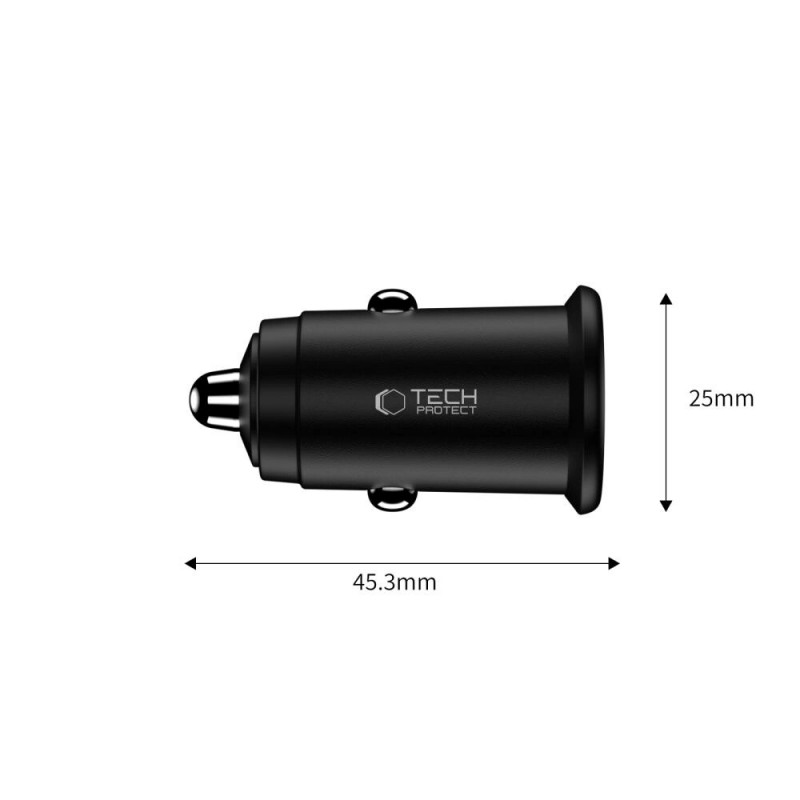 Tech-Protect CC02 2-Port Car Charger USB-A / USB-C, PD 35W / QC 3.0, Black (THP4079)