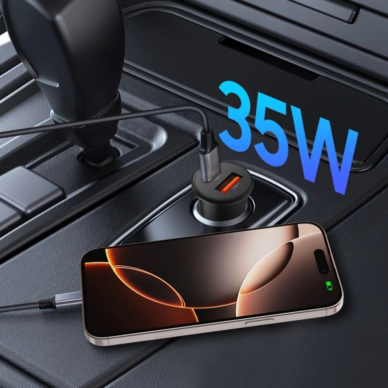 Tech-Protect CC02 2-Port Car Charger USB-A / USB-C, PD 35W / QC 3.0, Black (THP4079)