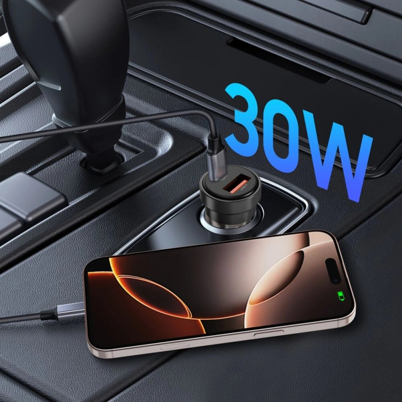 Tech-Protect CC03 2-Port Car Charger USB-A / USB-C, PD 30W / QC 3.0, Black