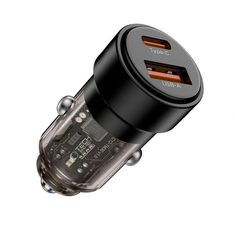 Tech-Protect CC03 2-Port Car Charger USB-A / USB-C, PD 75W, Black