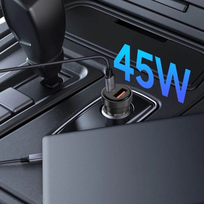 Tech-Protect CC03 2-Port Car Charger USB-A / USB-C, PD 45W / QC 3.0, Black