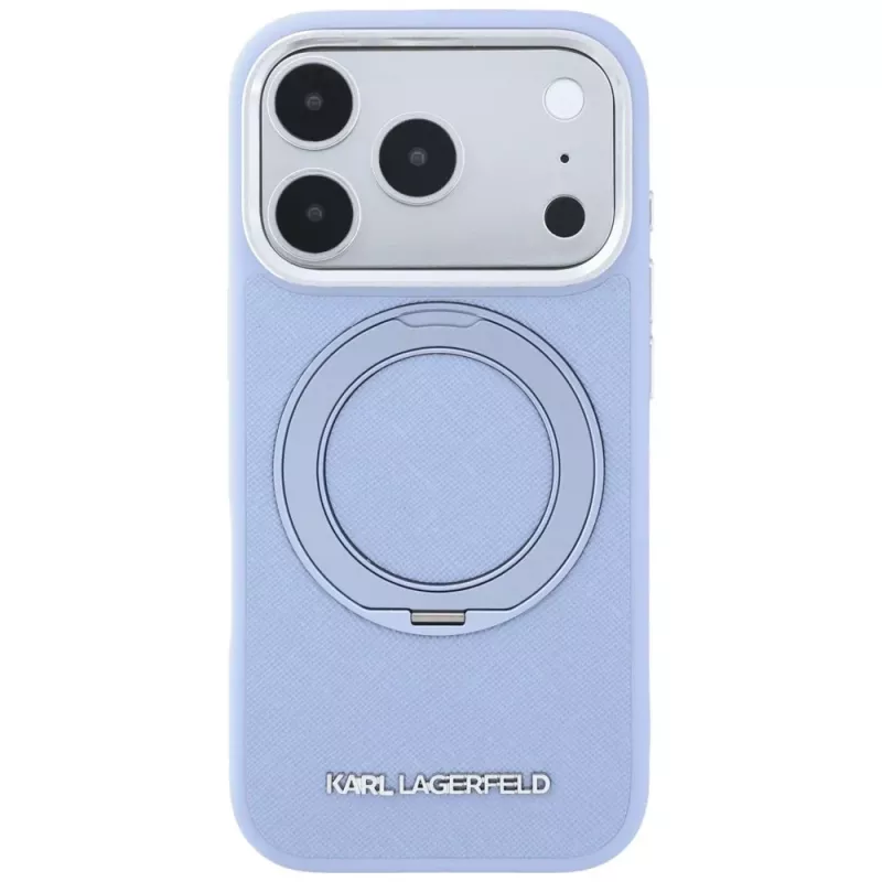 Karl Lagerfeld Ring Stand 360 Saffiano Classic Logo MagSafe Case for Apple iPhone 18 Pro / 17 Pro, Light Blue (KF003175)