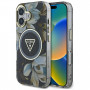Guess Glitter Flowers Triangle Buttons MagSafe Case for Apple iPhone 16, black