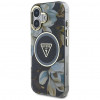Guess Glitter Flowers Triangle Buttons MagSafe Case for Apple iPhone 16, black