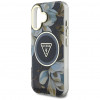 Guess Glitter Flowers Triangle Buttons MagSafe Case for Apple iPhone 16, black