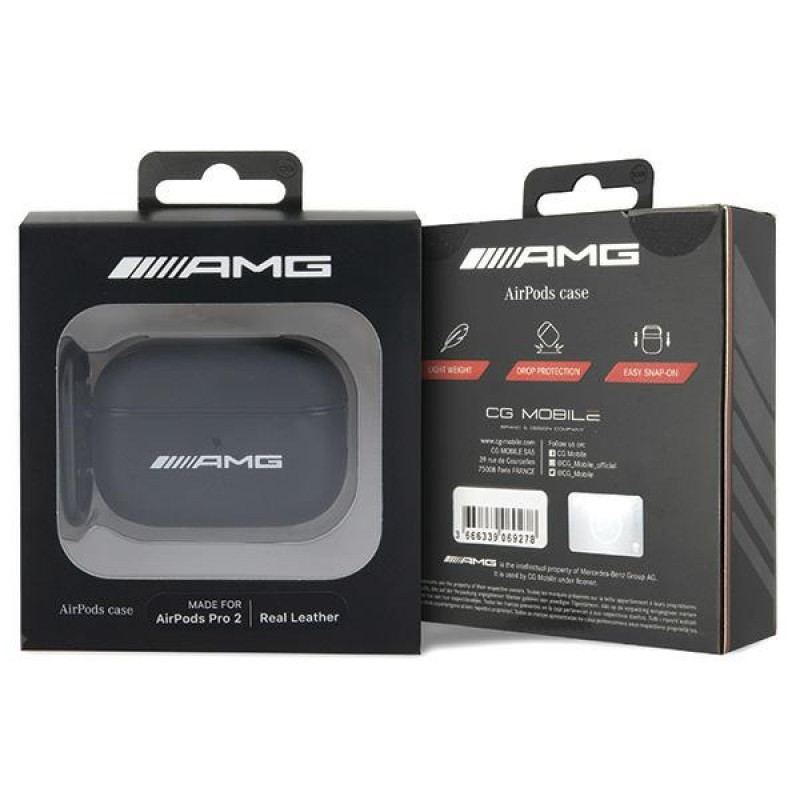 Mercedes-AMG AMAP2SLWK Leather Big Logo cover for Apple AirPods Pro 2 (2022/2023), black, white logo