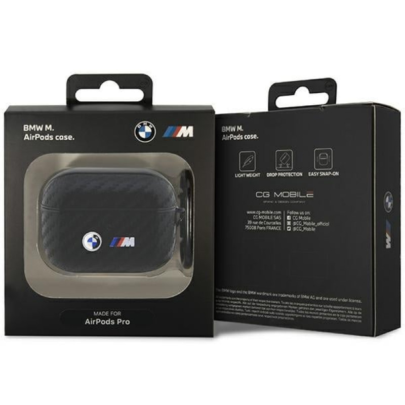 BMW BMAPWMPUCA2 Carbon Double Metal Logo cover for Apple AirPods Pro, black