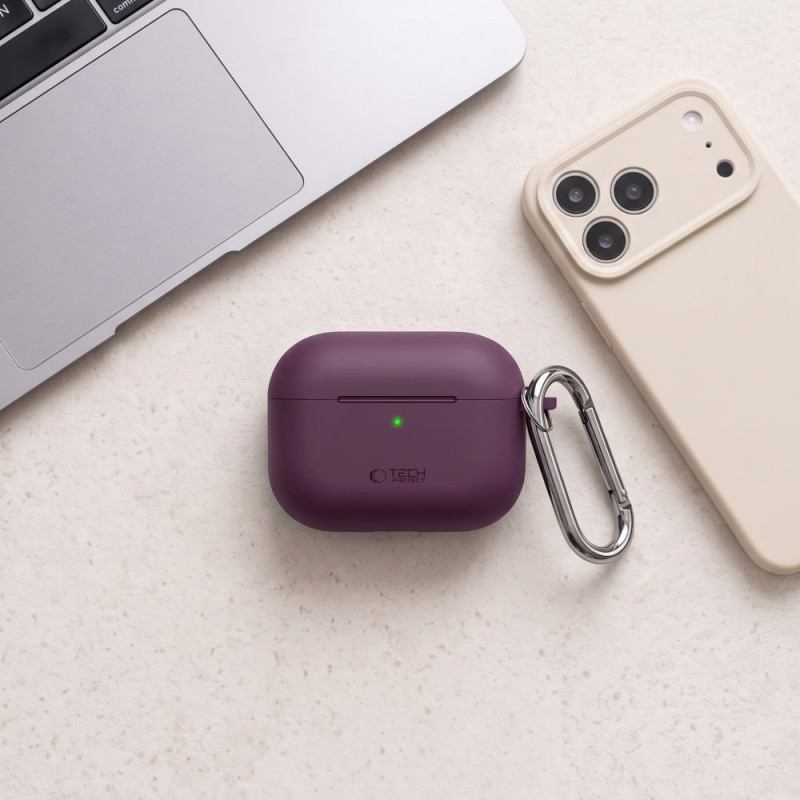 Tech-Protect Silicone Hook THP6103 Apple AirPods Pro 3 Charging Case Cover, Burgundy