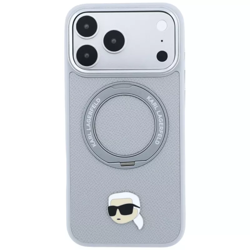 Karl Lagerfeld with Ring Stand 360 Karl Head Pin MagSafe Case for Apple iPhone 18 Pro / 17 Pro, Grey (KF003235)